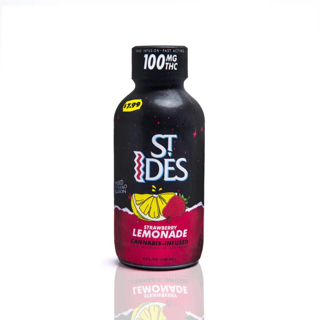 Premium St Ides Shots Strawberry ready to drink cocktail pouch sitting on ice