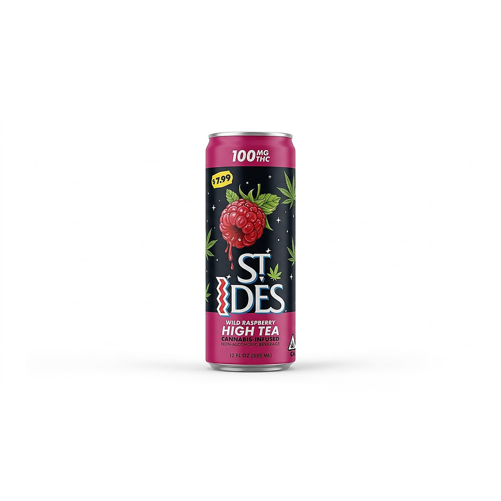 Buy ST IDES Wild Raspberry High Tea 100MG THC 12oz can front view